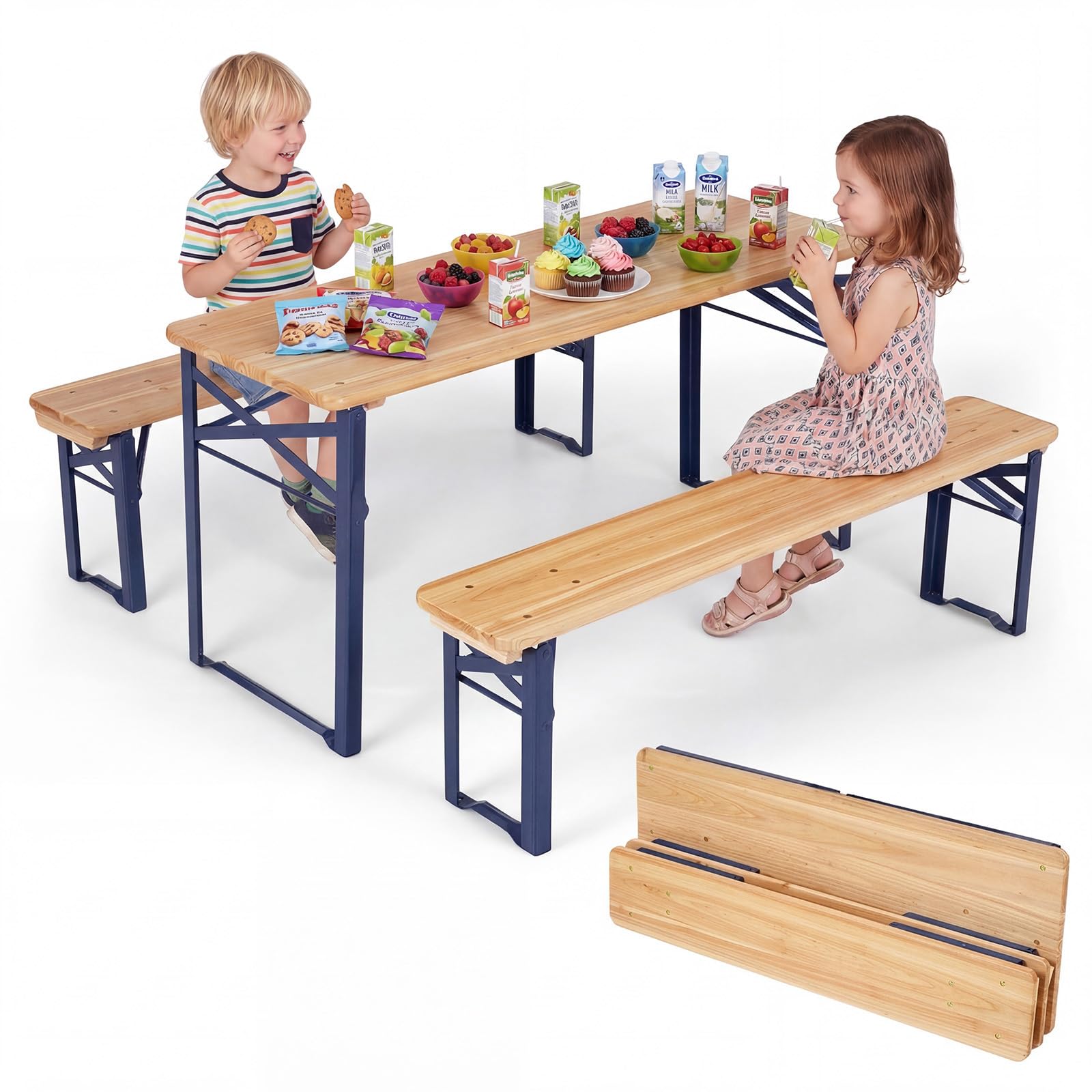 Kids Folding Picnic Table with Benches
