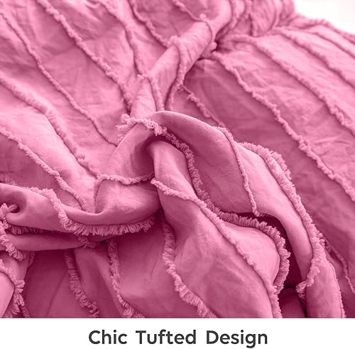 Miniatura 4 de JELLYMONI Barbie - Juego de funda de edredón rosa tamaño Queen de 3 piezas, juego de funda de edredón de microfibra copetuda con textura de rayas