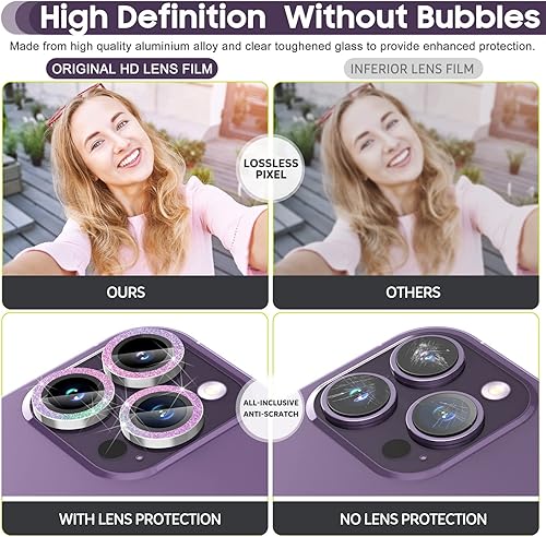 Miniatura 17 de Suoman Protector de lente de cámara para iPhone 14 Pro Max / 14 Pro, [Diamantes Bling] vidrio templado 9H, cubierta protectora de metal de cobertura