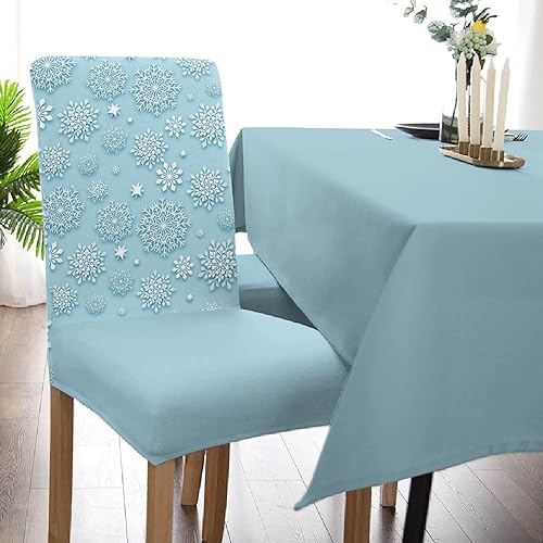Miniatura 5 de Funda para silla de comedor, diseño de copos de nieve, color azul, para bebé, fundas para sillas de cocina, desmontables, fundas para sillas de
