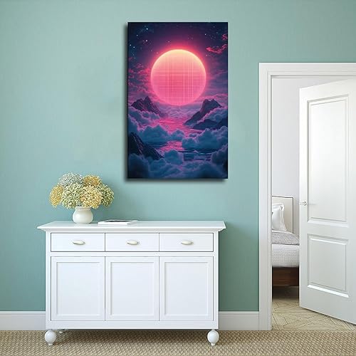 Miniatura 4 de 80s Vaporwave Neon Geometry Art  Retro Futuristic Poster  Digital Synthwave Wall Hanging Canvas Poster Wall Art Decor Print Picture Paintings for