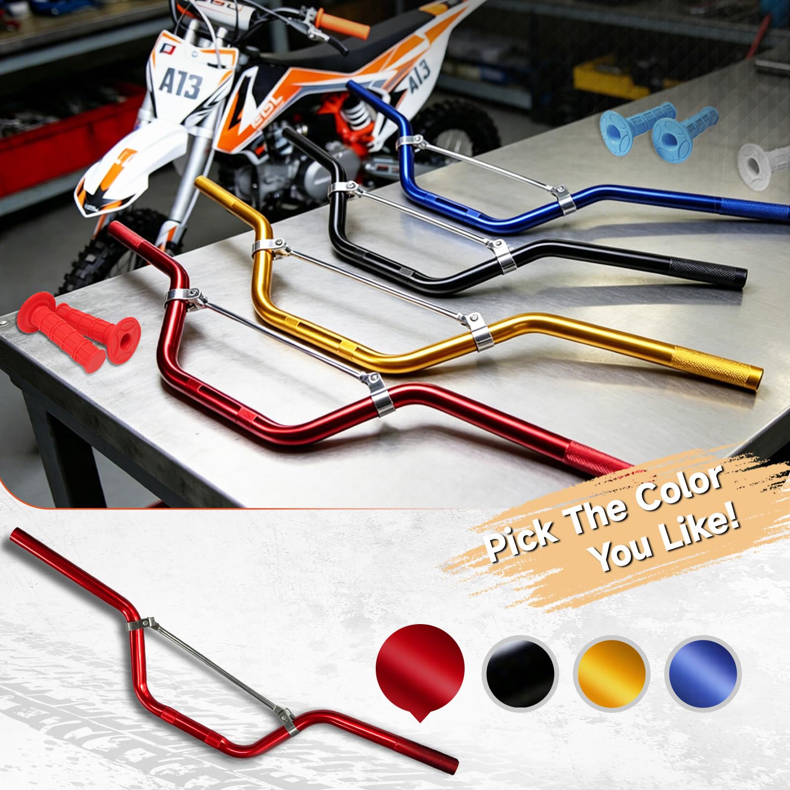 JRL Guidon moyen de 2,2 cm pour VTT, moto tout-terrain, moto tout-terrain, rouge