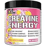 Evlution Nutrition Creatine Energy - Supports Muscle Growth, Boosts Energy, Endurance & Cognition - 5g Pure Creatine Monohydrate Per Serving - B + C Vitamin Complex - 30 Servings - Pink Lemonade