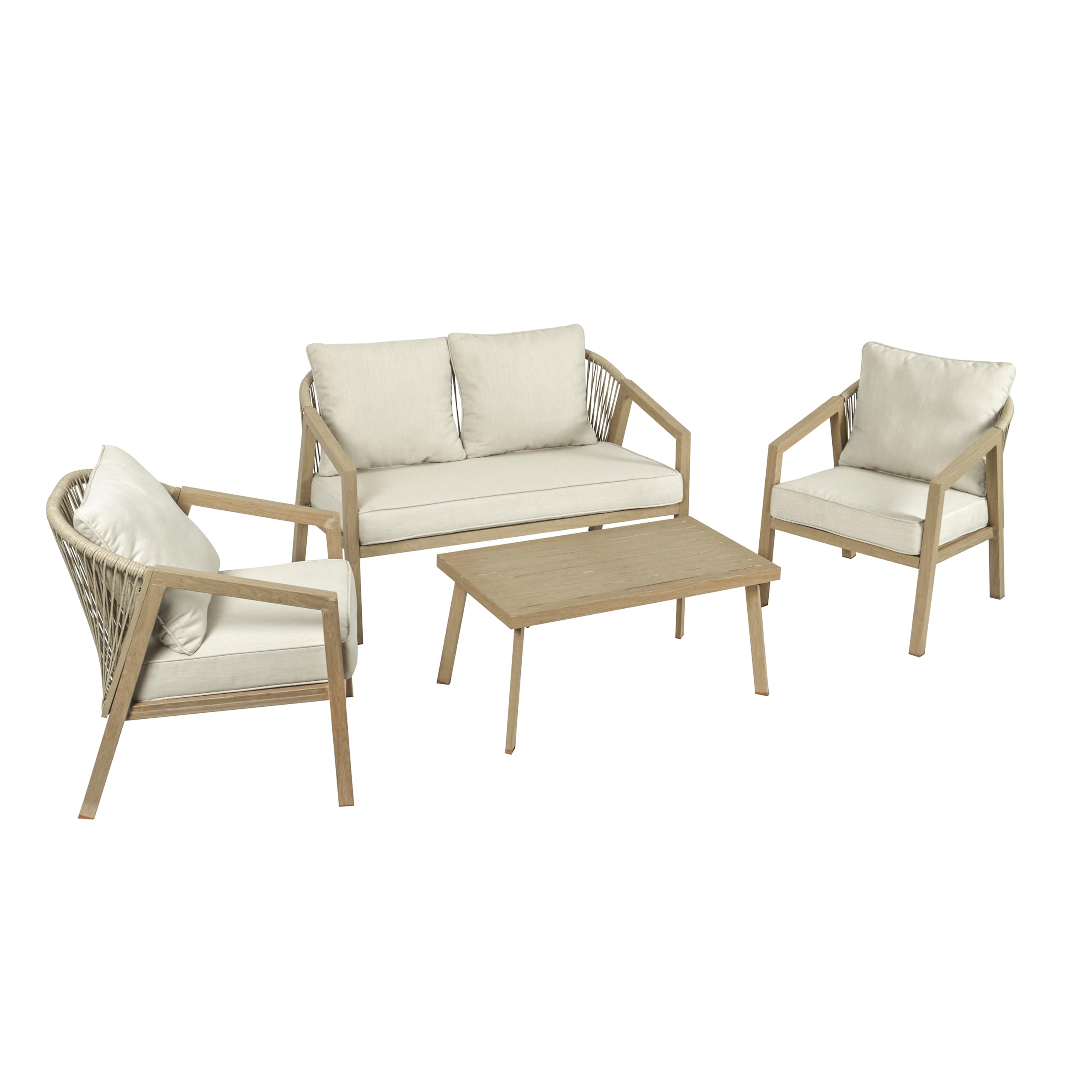 Koll Living Lounge-Set Amber | Outdoor Sitzgruppe mit Gartensofa, Gartensesseln & Tisch | Stahlgestellt in Holzoptik | Wetterfest & UV-beständig | Mix & Match Gartenlounge Beige/Braun