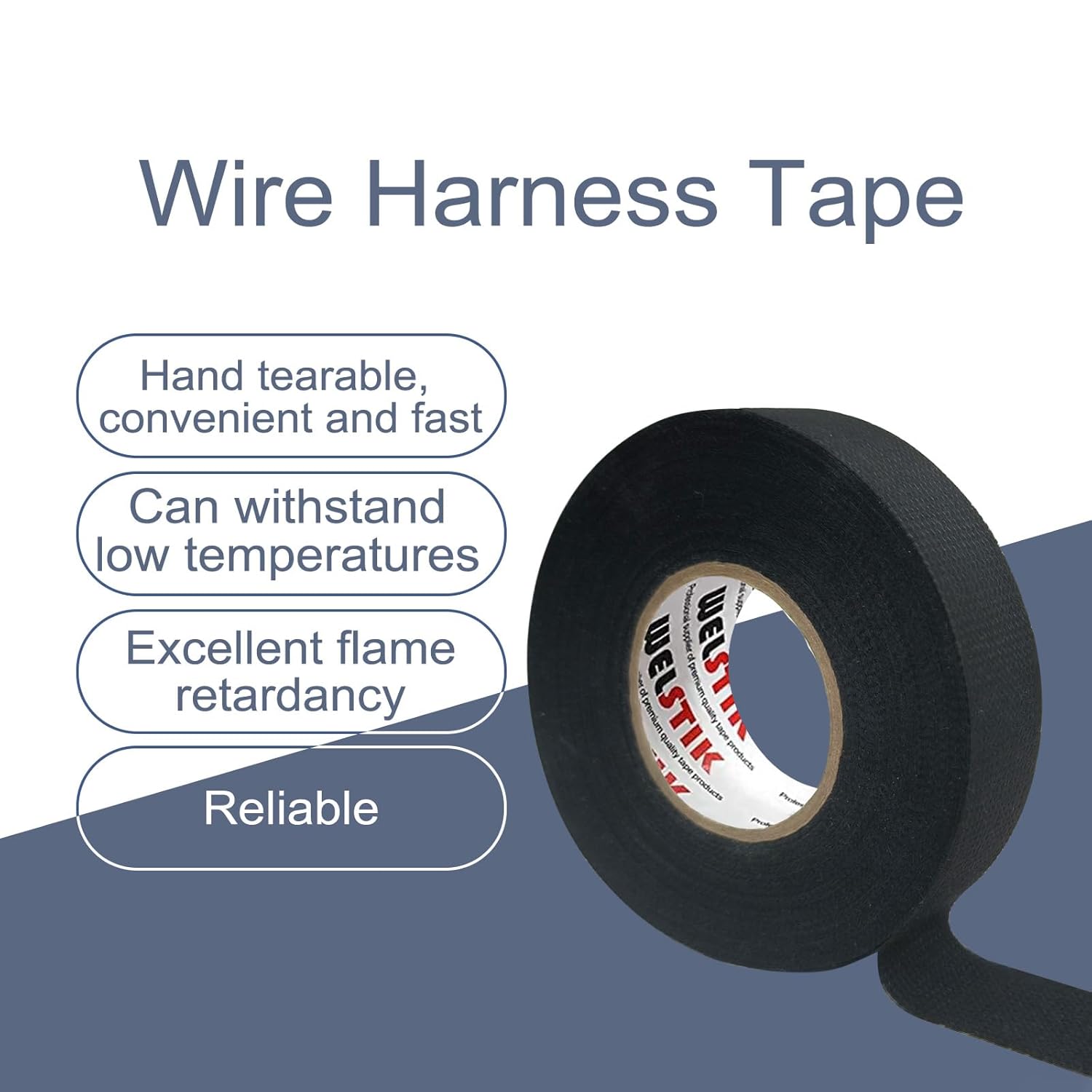 WELSTIK High Temp Wiring Loom Harness,Wiring Harness Tape 3/4 Inch x 50-Feet 10 Pack- Premium Fabric Tape for Electrical Automotive, Excellent Noise Suppression and Cable