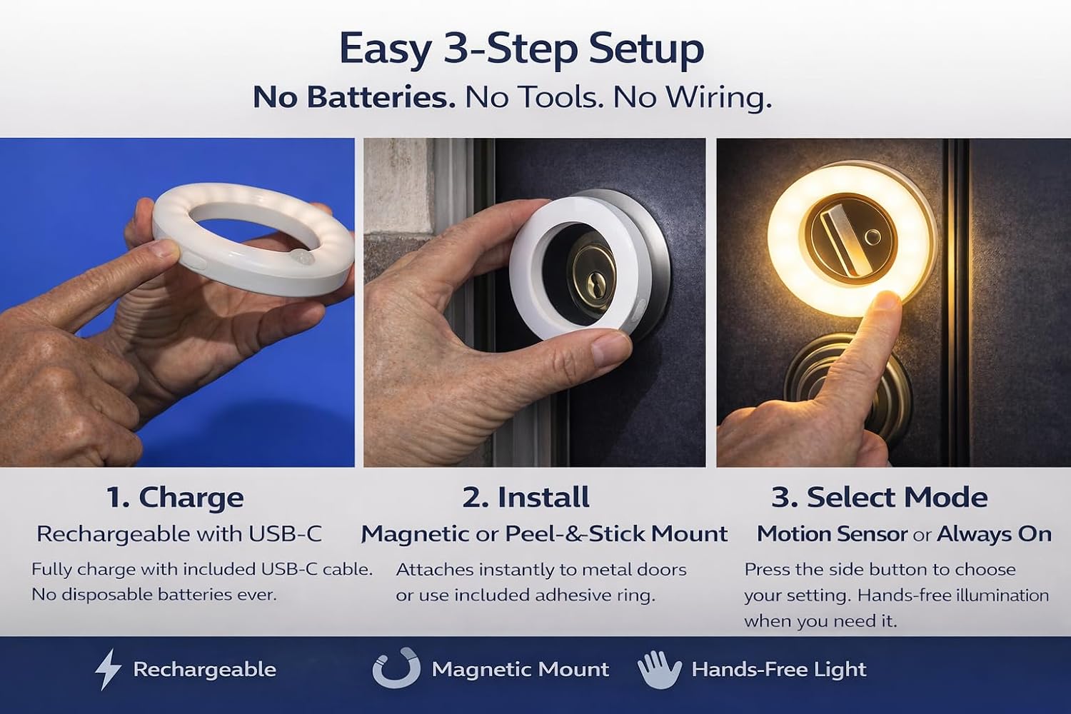 Motion Sensor Door Light, USB-C Rechargeable Entryway Light image 5