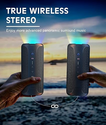 Miniatura 21 de Ortizan Altavoces Bluetooth, altavoz estéreo inalámbrico portátil – IPX7 impermeable, 30 W RMS (pico de 40 W), sonido fuerte, graves profundos, luz