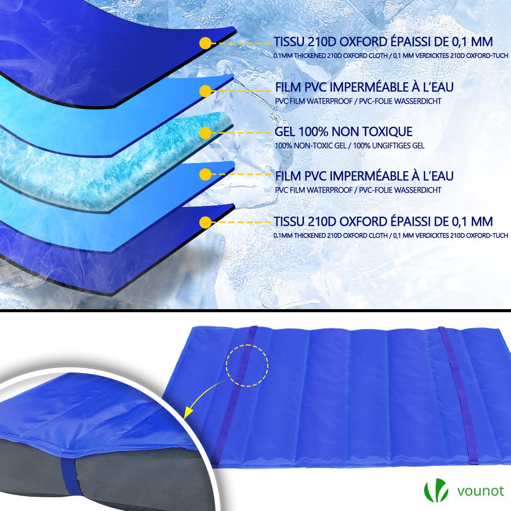 VOUNOT® Cama Perro Ortopédica con Alfombrilla Refrescante de Gel, Colchón Mascotas Cojines para Perros Espuma con Memoria Funda Extraíble Lavable, 115x81x9cm