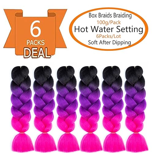 Miniatura 10 de SHUOHAN 6 juegos de extensiones de cabello Kanekalon trenzado y sombreado, pelo de fibra sintética de alta temperatura de 24 pulgadas para trenzas