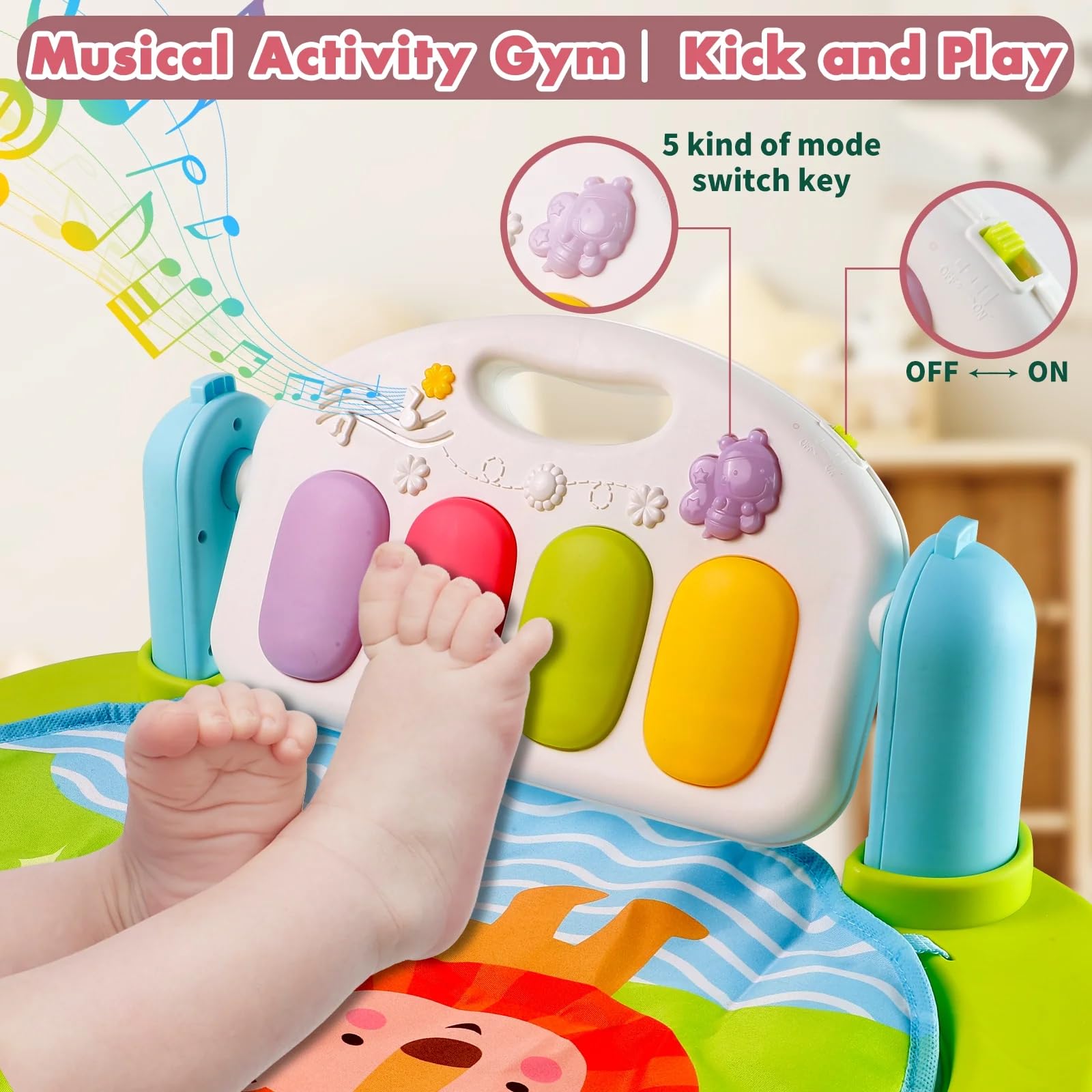 KESI Ornaments Baby Piano Play Mat for Newborns & Infants|Kick and Play Musical Gym with Lights & Sounds|Tummy Time Activity Mat with Hanging Toys| Foldable & Non-Toxic Baby Play Gym for Boys & Girls - Image 4 thumbnail