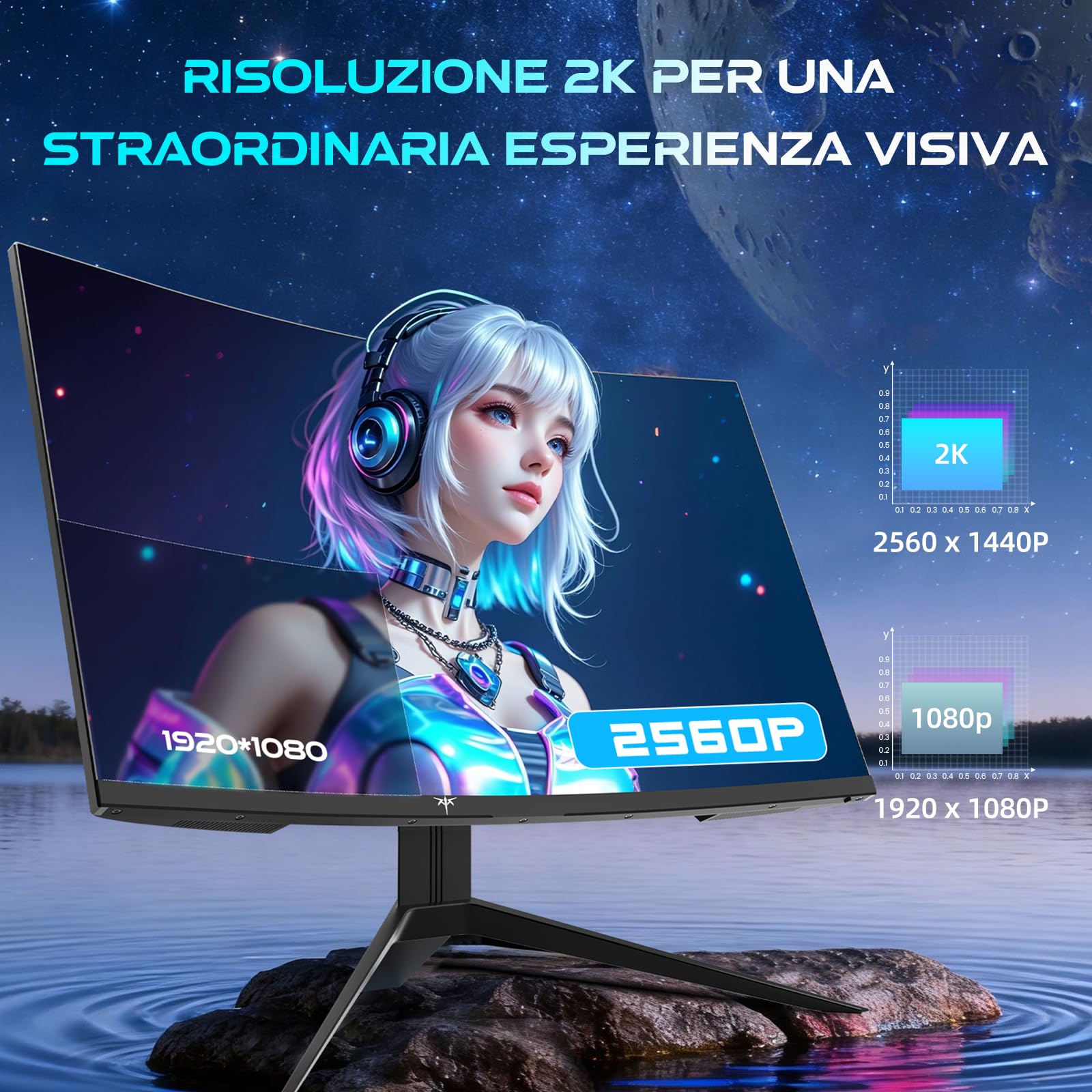 KTC Monitor Gaming Curvo 27 Pollici, 180Hz, 2K QHD 2560 x 1440p Schermo PC, VA 1500R Senza Cornice, 1ms, HDR, Computer Monitor con FreeSync & G-sync, Eye Care, VESA, DP 180Hz, HDMI 144Hz, H27S17