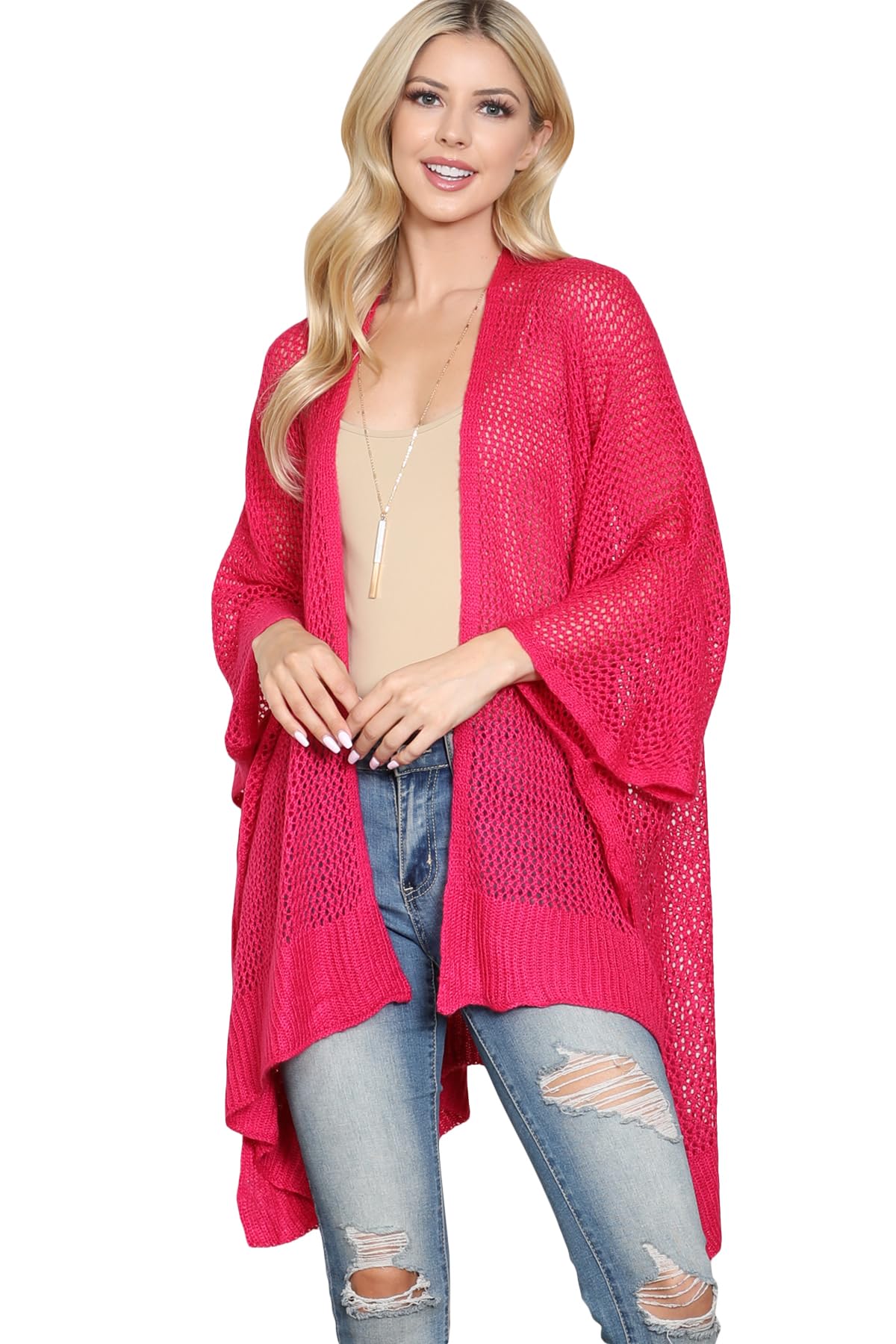 RIAH FASHION Bohemian Sequin Glitter Shawl Wrap Poncho - Kimono Cardigan, Sparkly Metallic Mesh Scarf, Open Knit Crochet