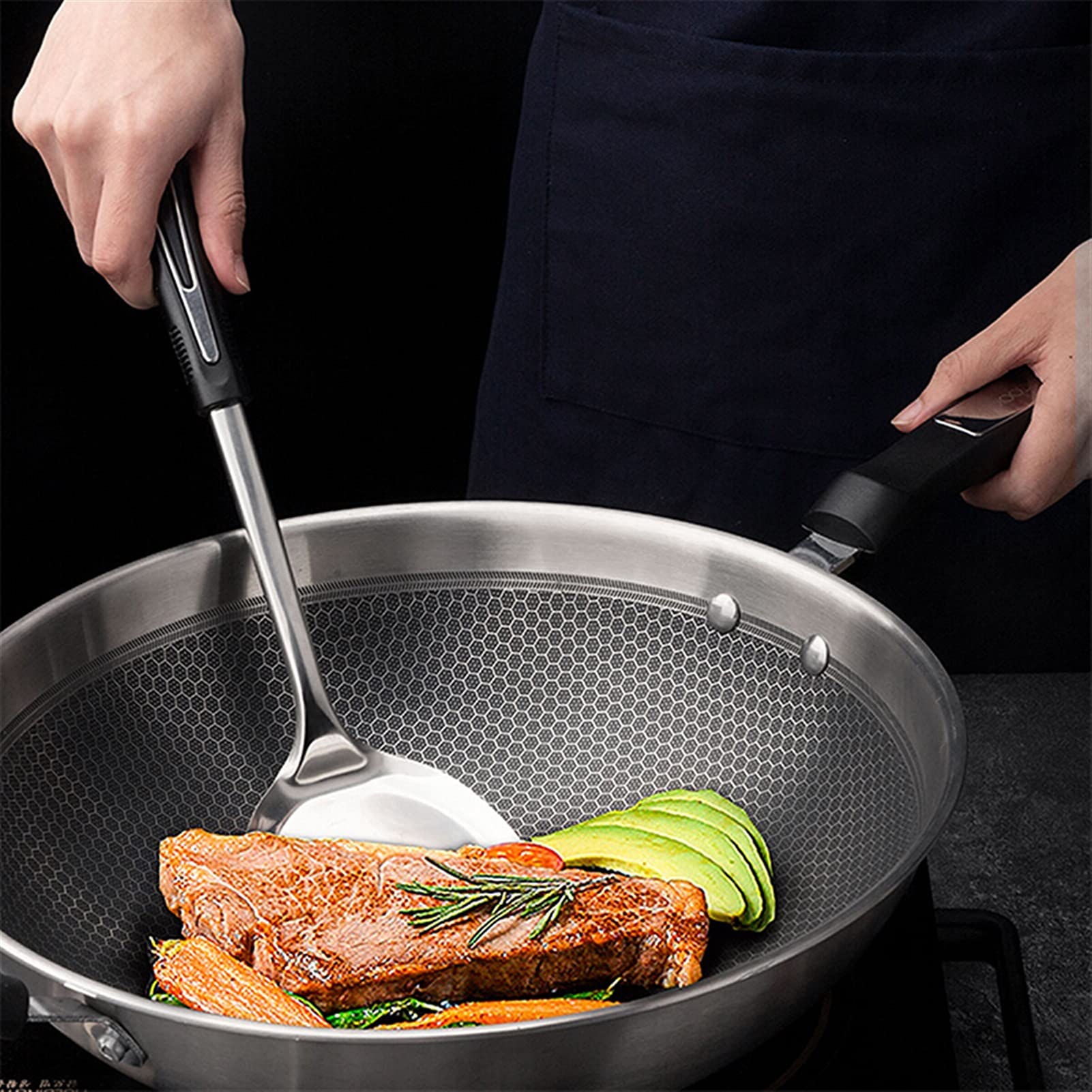 Espátula Espátula for Wok de 1 Pieza - Espátula for Wok de Acero Inoxidable con Mango ergonómico de fácil Agarre - Herramientas for Wok for cocinar freír Espátula for cocinar