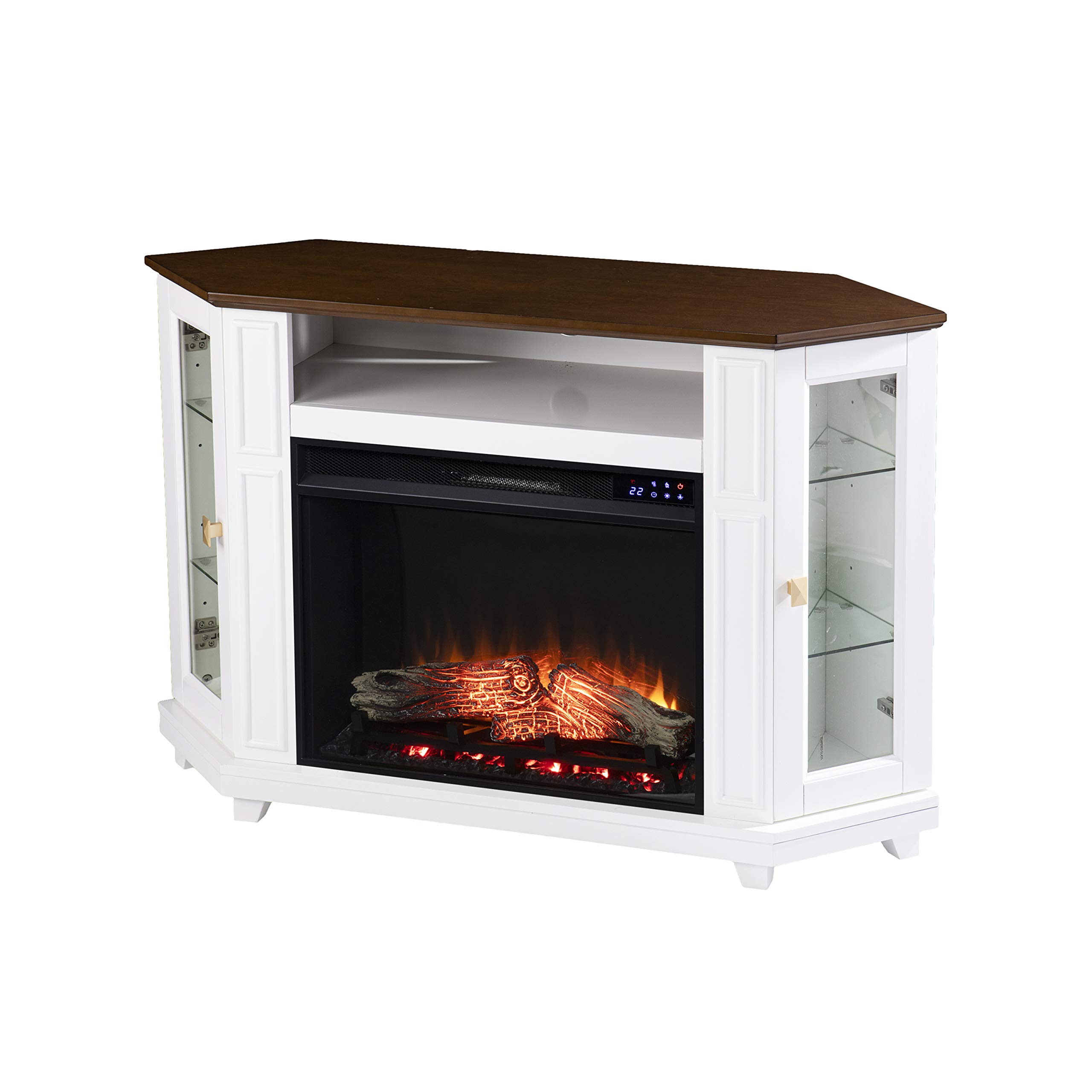Amazon.com: SEI Furniture Dilvon Corner Electric Fireplace TV Stand with  Storage for TVs up to 45 Inches, Touch Screen Control Panel, White : Home u0026  Kitchen