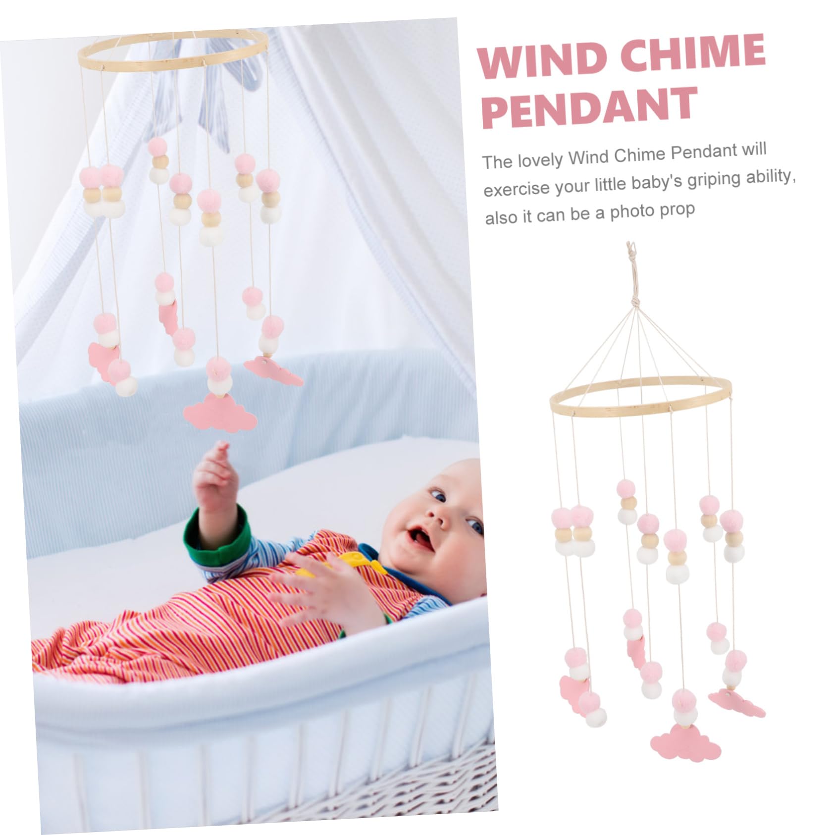 BESTonZON 4piezas Móvil De Con Adornos De Fieltro y Perlas De Madera Campanilla Para Habitación Infantil Decoración De y Cochecito Para Bebés Diseño De y Estrellas