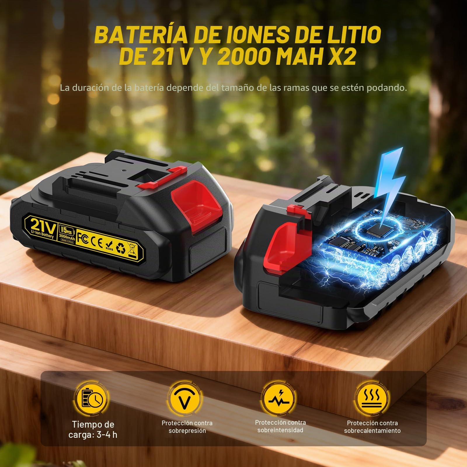 Mini motosierra y podadora eléctrica 4 en 1 con pértiga, alcance máximo de hasta 4,2 m, motor sin escobillas de 1000 W y 2 baterías de 2,0 Ah, motosierra a batería, para jardinería