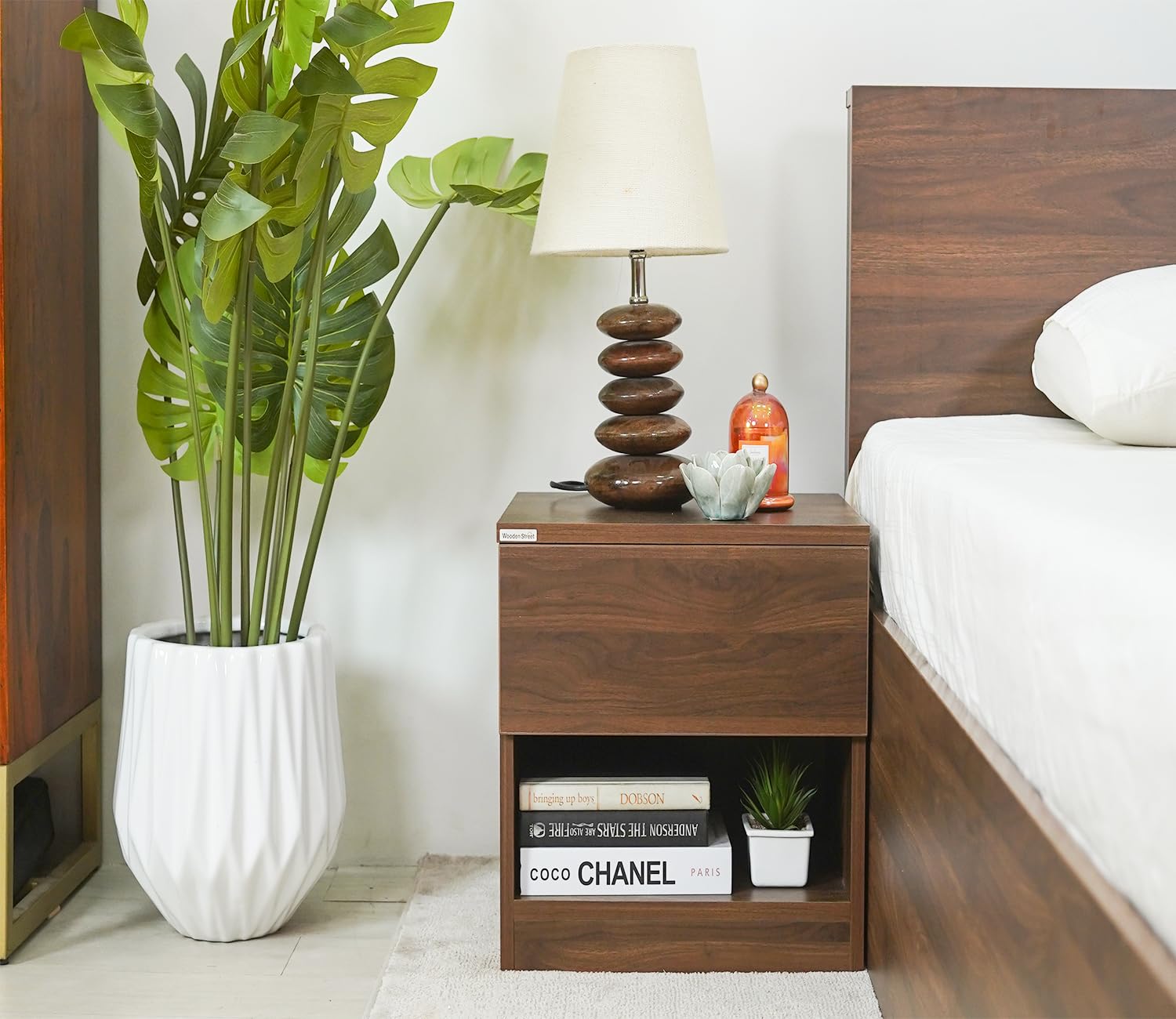 Wooden Street Barriss Solid Engineered Wood Bed Side Table For Bedroom, Side Tables For Living Room, Bedside Table With Drawer, 1 Year Warranty (Columbian Walnut Finish) (B0D31SCK9F) Amazon Price History, Amazon Price Tracker