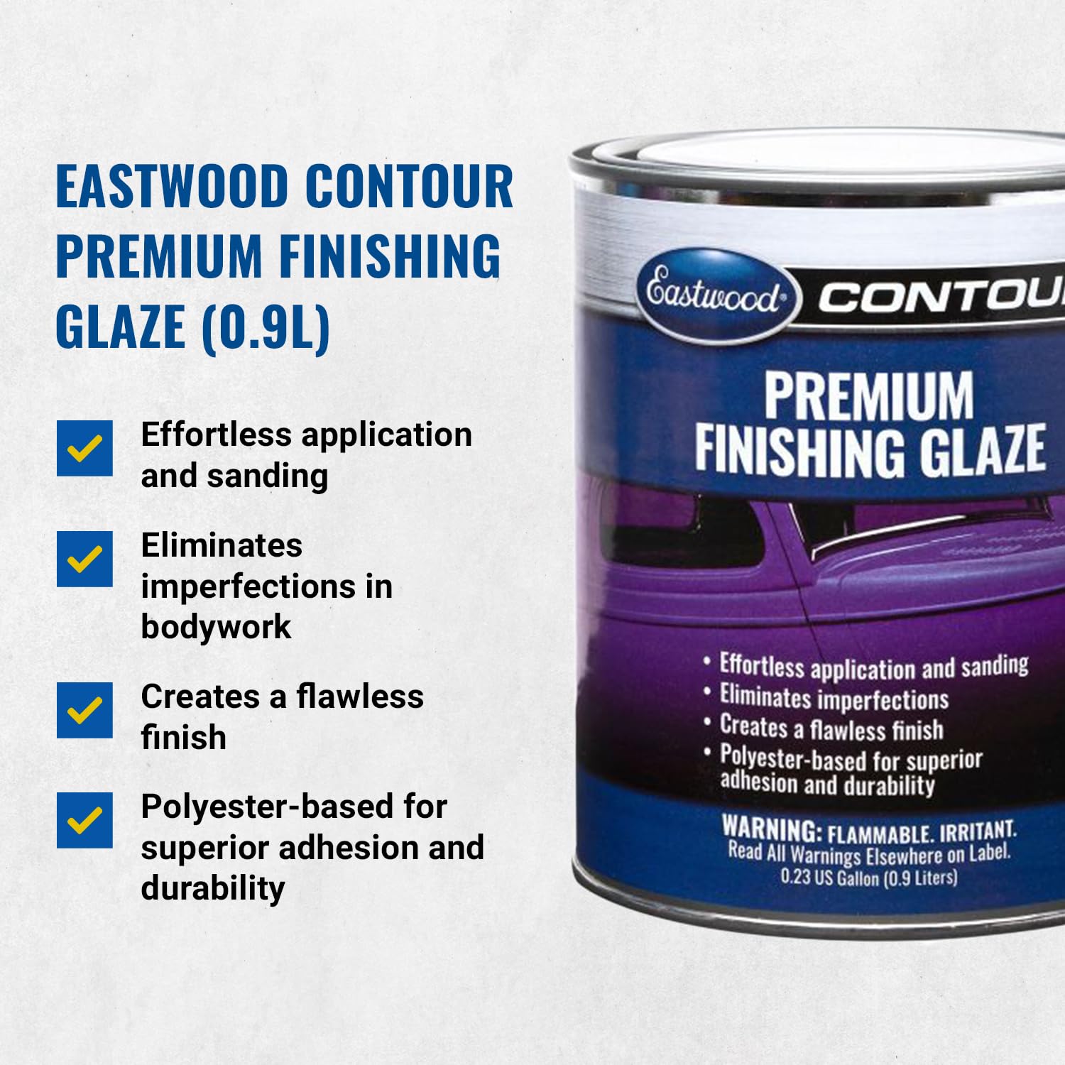 Eastwood Contour Premium Finishing Glaze | Easy-to-Apply Gloss Polyester Glaze Putty for Auto Bodyworks | Eliminates Imperfections and Creates Flawless Smooth Finish | 0.9L