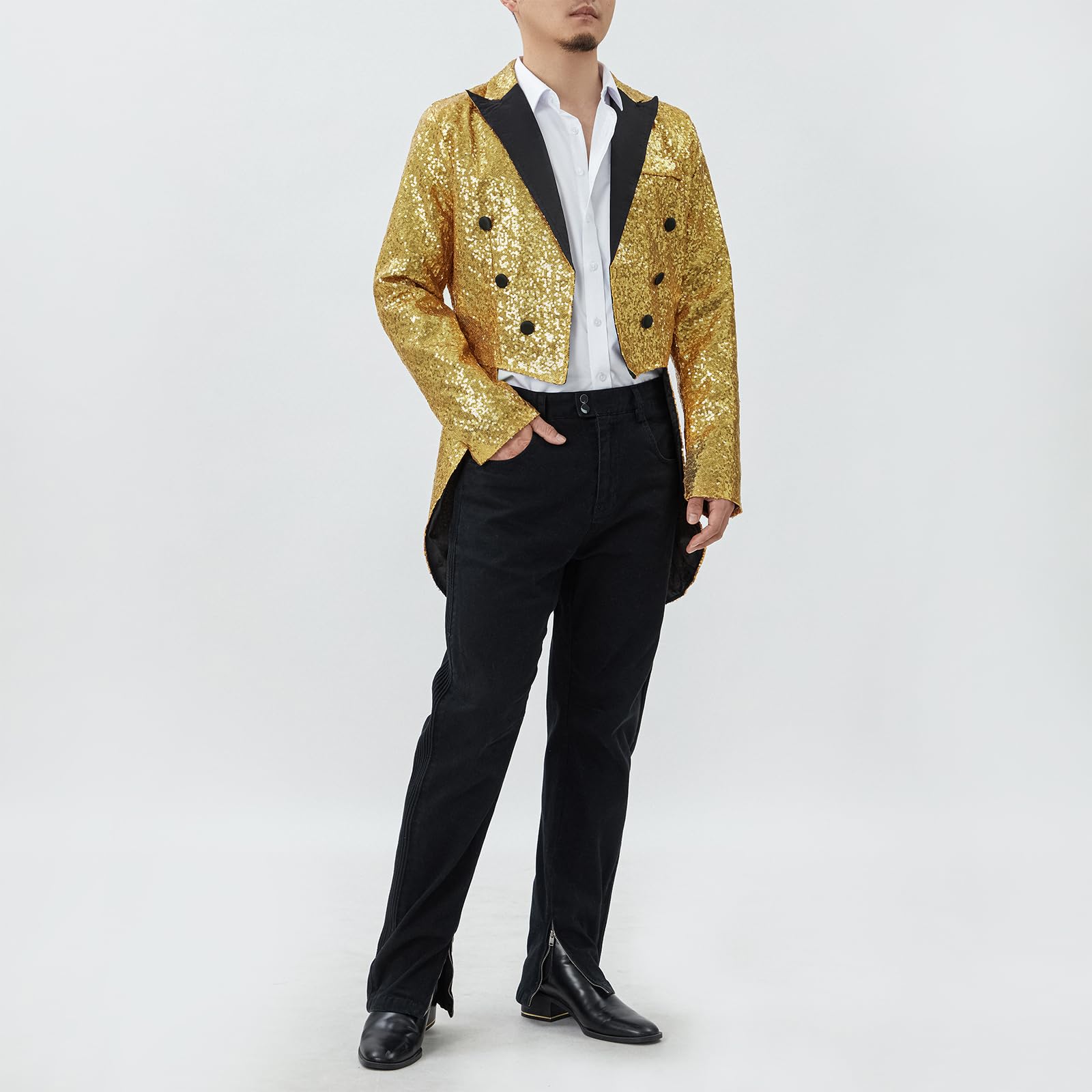 Herren-Smokingjacke mit glänzenden Pailletten, Reverskragen, Button-Down-Blazer, Smoking, Party, Club, Hochzeit, Abschlussball, Schwalbenschwanz-Anzug, Frack