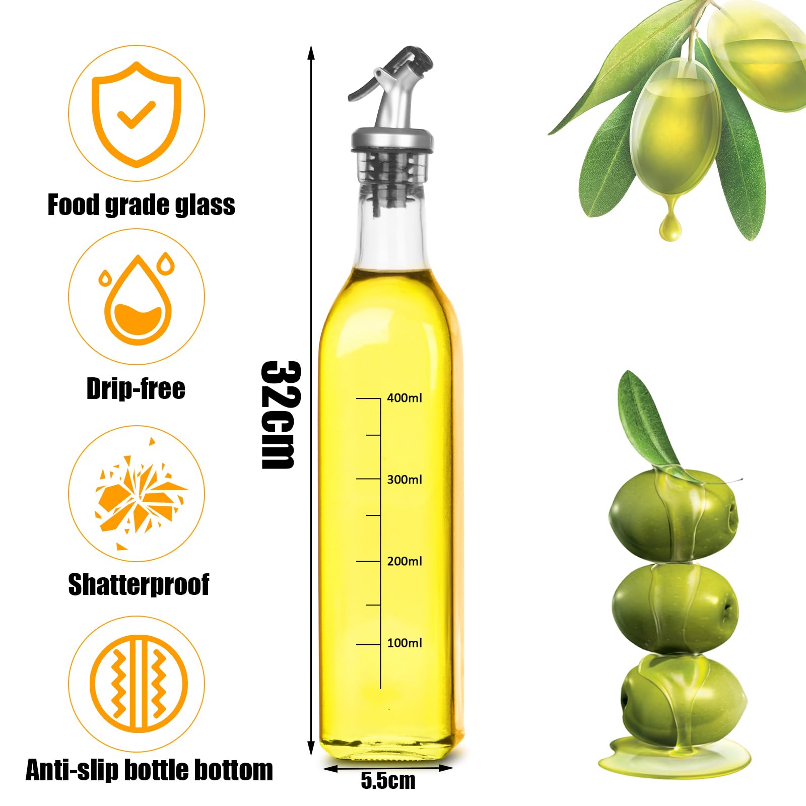2 Bouteilles En Verre 500 Ml Avec Bec Verseur - Pour Huile, Vinaigre - Anti-Goutte, Transparentes