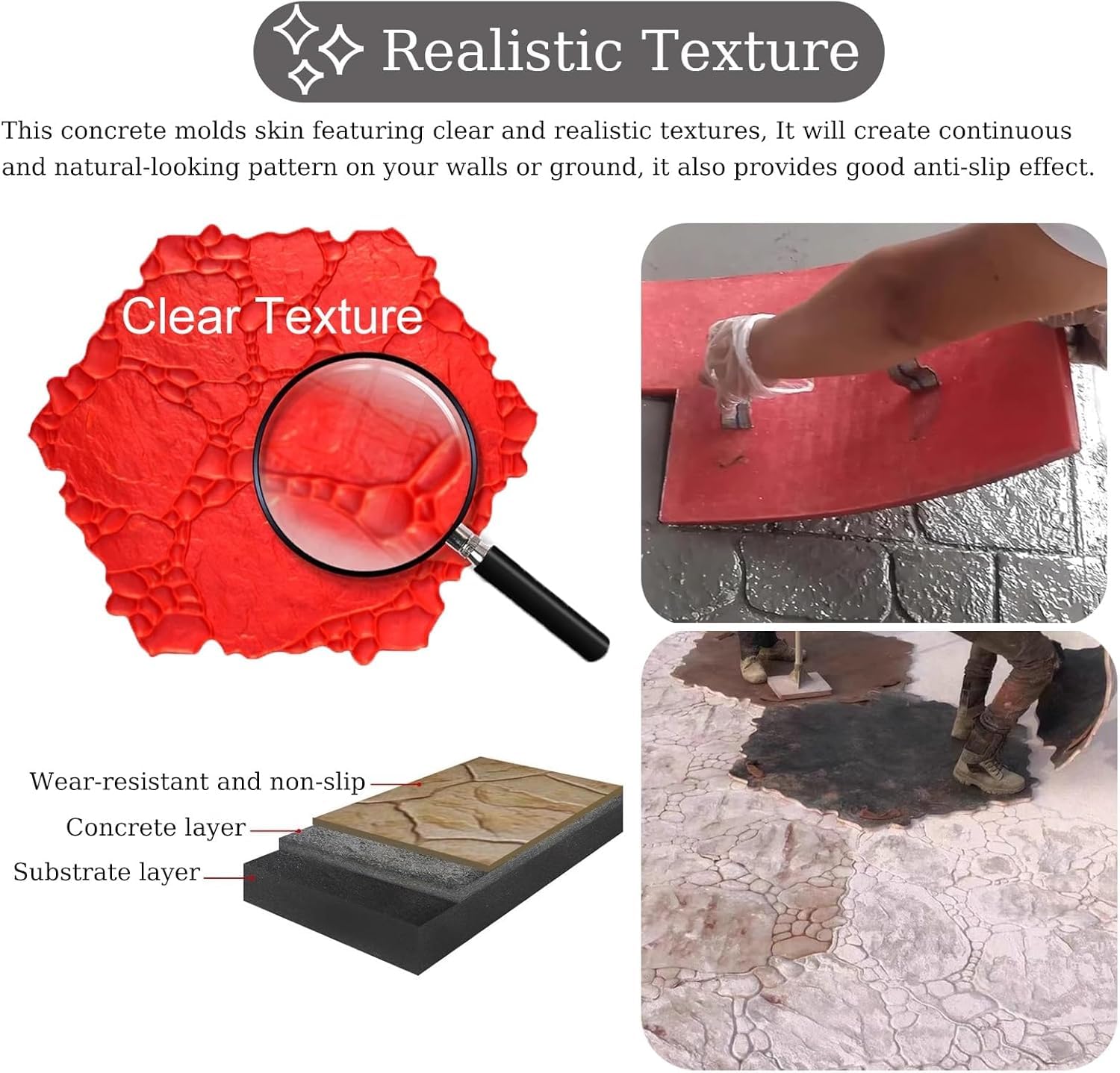 Tampone per timbri in calcestruzzo con texture rotonda, timbro in calcestruzzo piccolo 45 x 45 cm, sigillo in calcestruzzo naturale per esterni, paesaggi e cortili