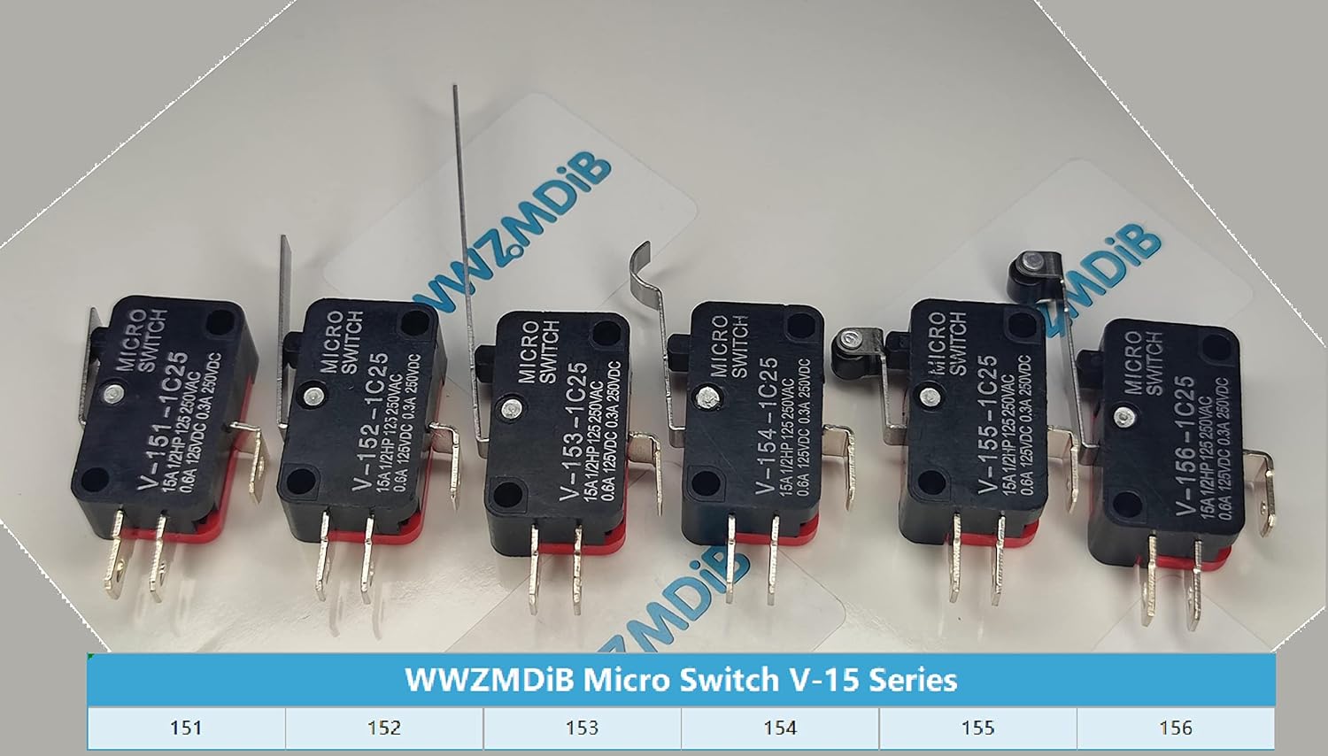 WWZMDiB Lead Limit Switch SPDT 3 Pin Snap Action Micro Switch Multi-Model Selection (12Pcs V-15 Series Suite)