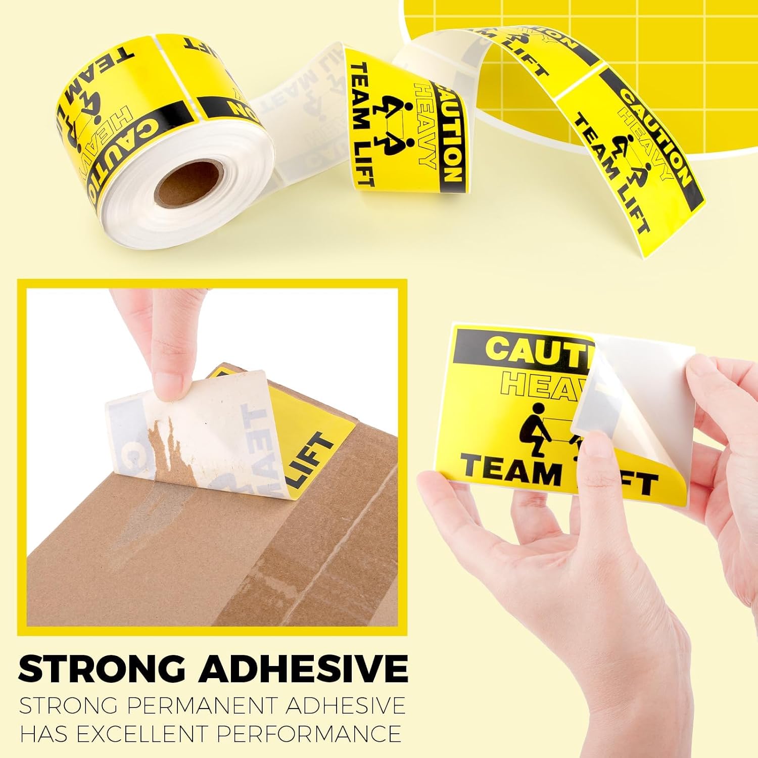 6 Rolls 3"x5" Caution Heavy Labels Yellow Fluorescent Strong Adhesive Team Lift Special Handling Pallet Warning Stickers for Shipping and Packing (500 Pack Per Roll, Total 3, 000 Pcs)