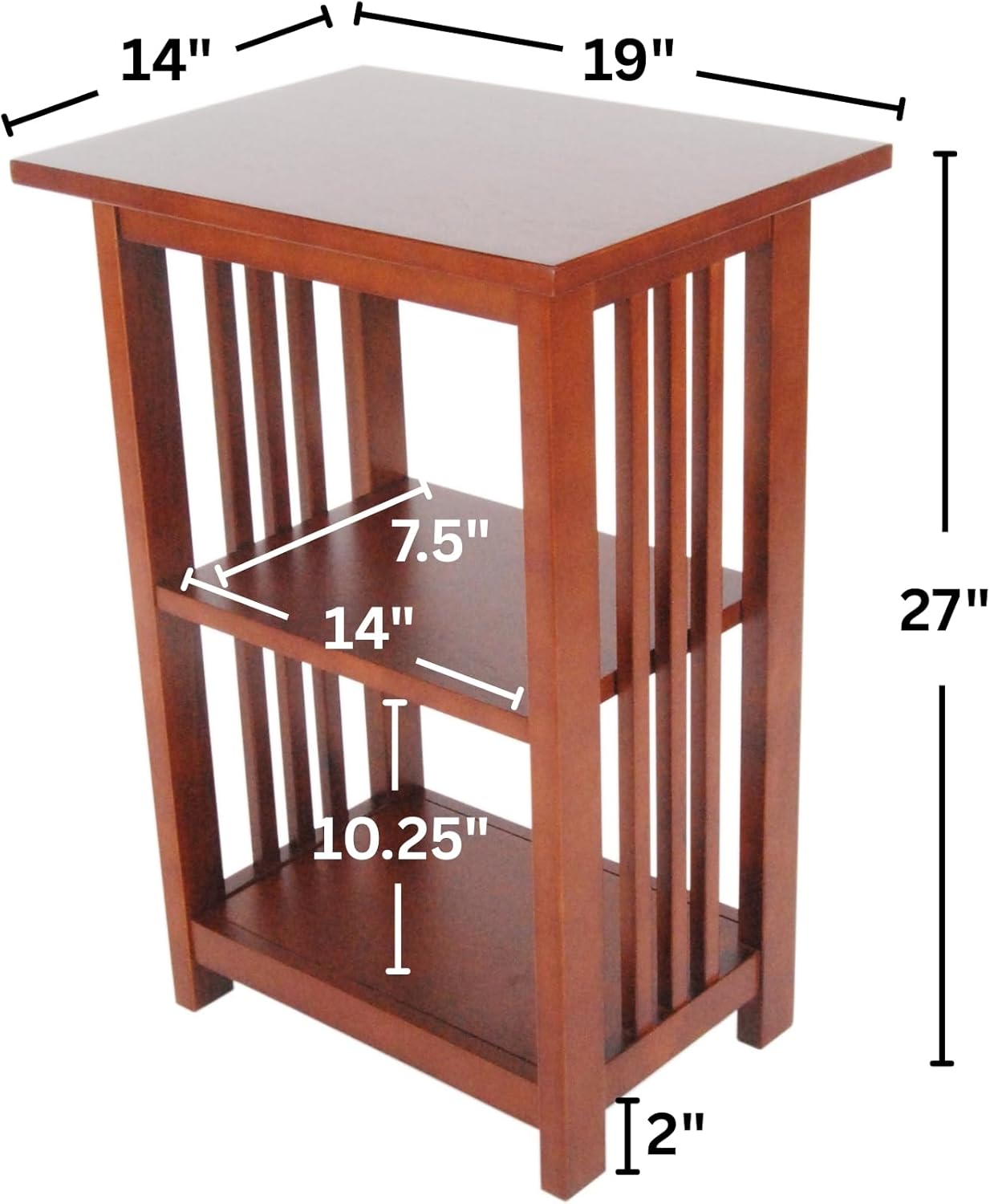 Alaterre Furniture Mission Collection – 3-Tier End Table with Vertical Slat Side Panels – Craftsman Style Wood Side Table with Open Storage for Living Room, Bedroom, or Cozy Reading Nook (Cherry)