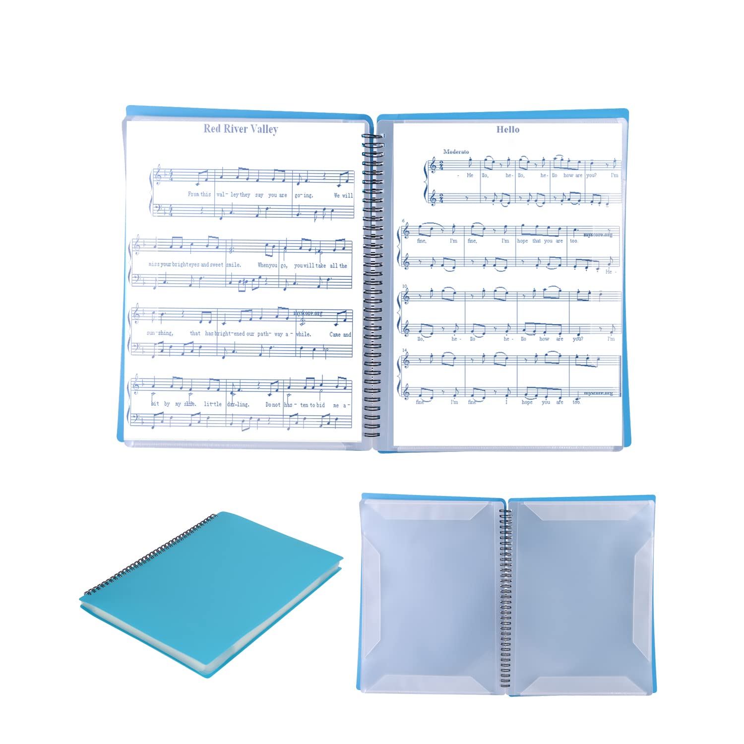 A4 Sheet Music File Folder Song File Clef Music Organizer Spiral-Bound Documents Holder Blank Plastic Concert Choral Folder 30 Pockets Piano Music Score Folder for Sheet Music Drawings and Documents