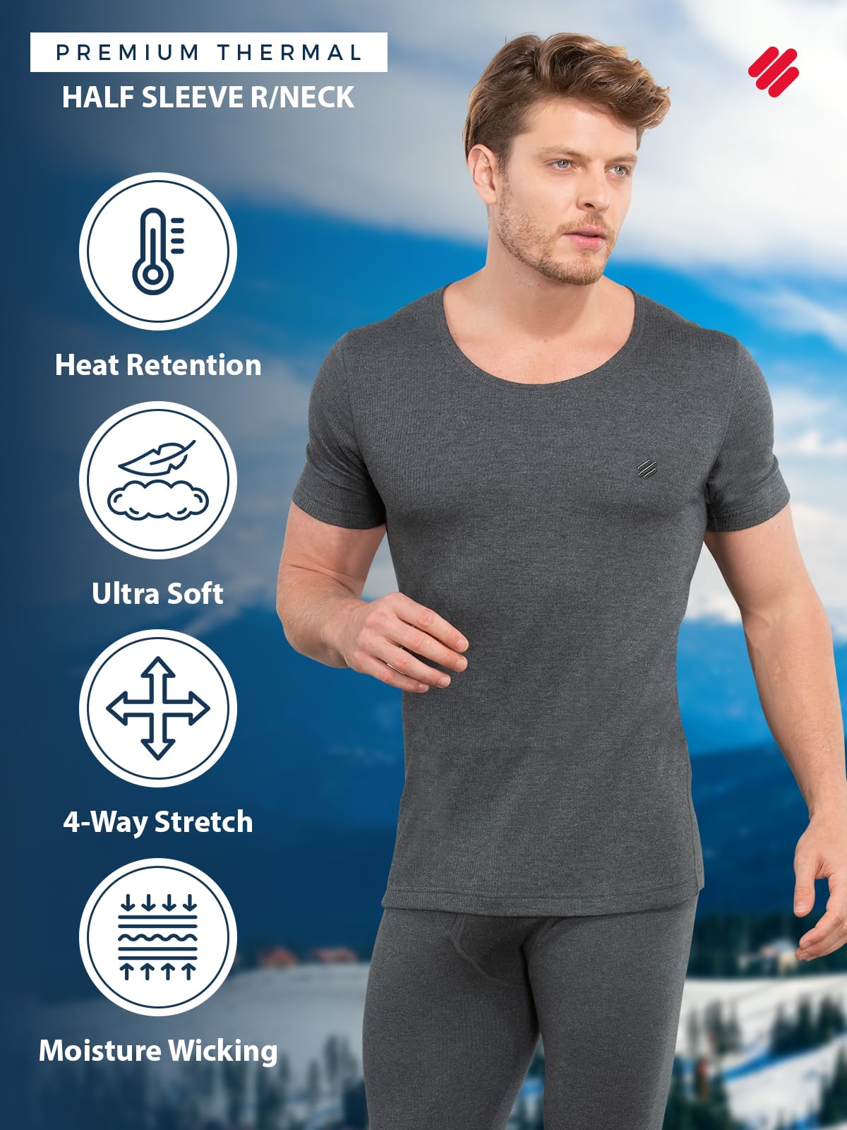 ONN Camiseta térmica de media manga con cuello redondo para hombre, suave y cómoda, construcción superior para mayor durabilidad, ajuste moderno y ajustado