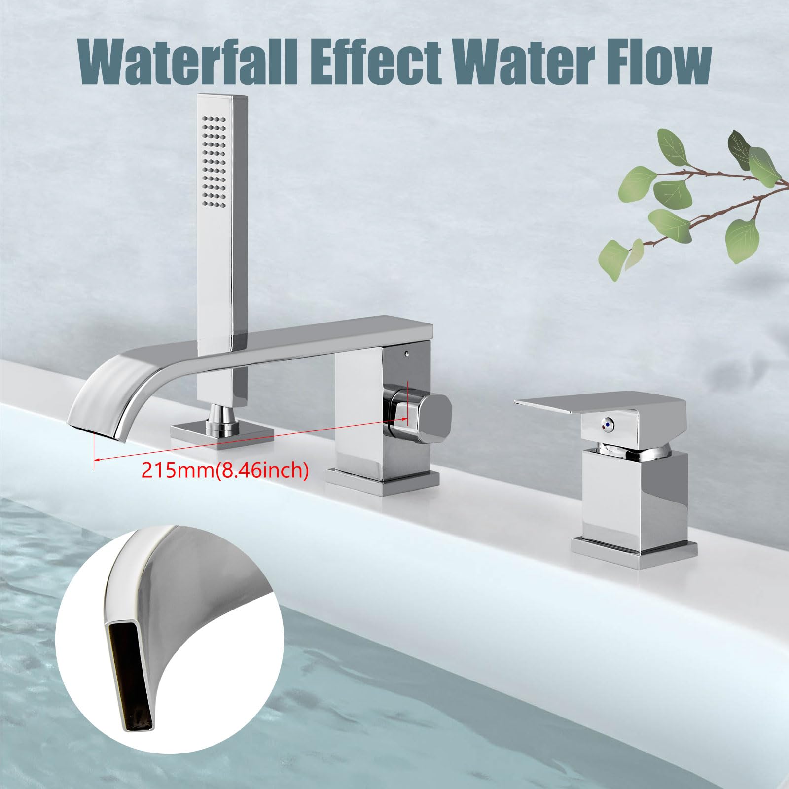 Aolemi Badewannen-Wasserhahn-Set, Wandmontiert, Mit Wasserfall-Auslauf Und Handsprüher, Poliertes Chrom – Aus Messing
