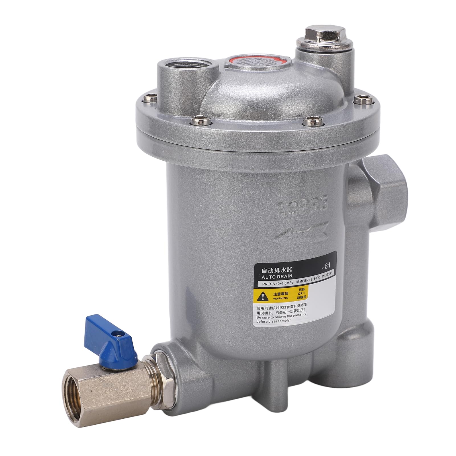 Escurridor de agua para tanque de aire 80 Diseño flotante con interfaz G 1/2 pulg. y bola flotante de acero inoxidable - Válvula de drenaje automática con carcasa de aleación de (ADTV-81 G3/4")