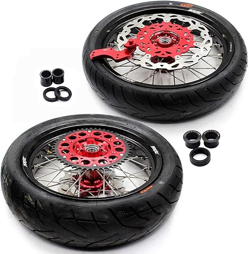 KKE Ruedas Supermoto de 3.5 y 4.25 pulgadas, neumáticos CST compatibles con CRF250X 2004-2018 CRF450X 2005-2018 Red Hub Supermotord
