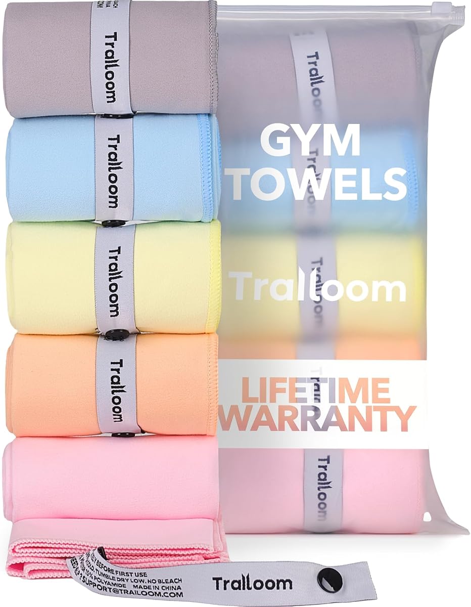 Microfiber Gym Towels, Quick Dry, Highly Absorbing, Odor-Free | Men & Women - Workout Sweat Sports Towel for Hot Yoga, Tennis, Running, Exercise, Working Out, Camping, Set of 5