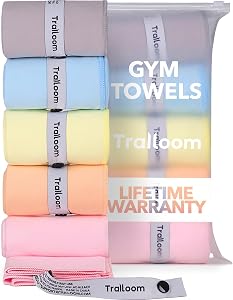 Trailoom Microfiber Gym Towels, Quick Dry, Highly Absorbing, Odor-Free | Men & Women - Workout Sweat Sports Towel for Hot Yoga, Tennis, Running, Exercise, Working Out, Camping, Set of 5