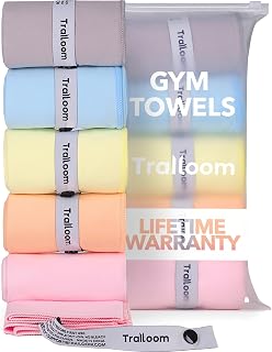 Trailoom Microfiber Gym Towels - Quick Dry, Super Absorbent, Odor-Resistant Workout Towels for Yoga, Tennis, Running - Set of 5 Pastel Colors