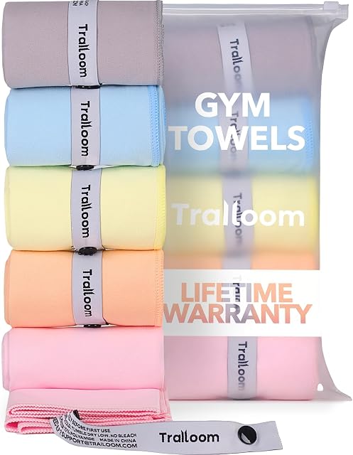 Trailoom Serviettes de gym en microfibre, à sec rapide, très absorbante, sans odeur & Femmes - Sweat de sport d'entraînement Serviette pour le yoga chaud, tennis, course, exercice, travail dehors, camping, ensemble de 5