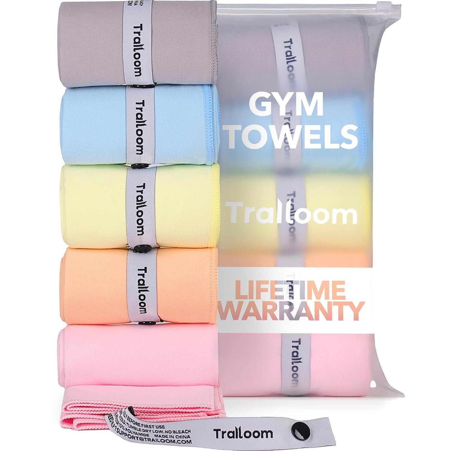 Trailoom Microfiber Gym Towels, Quick Dry, Highly Absorbing, Odor-Free | Men & Women - Workout Sweat Sports Towel for Hot Yoga, Tennis, Running, Exercise, Working Out, Camping, Set of 5