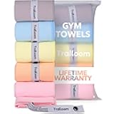 Trailoom Microfiber Workout Towels - Quick Dry, Highly Absorbing, Odor-Free, for Women & Men - Gym Sweat Sports Towel for Hot Yoga, Tennis, Running, Exercise, Working Out, Camping, Set of 5 Pastel