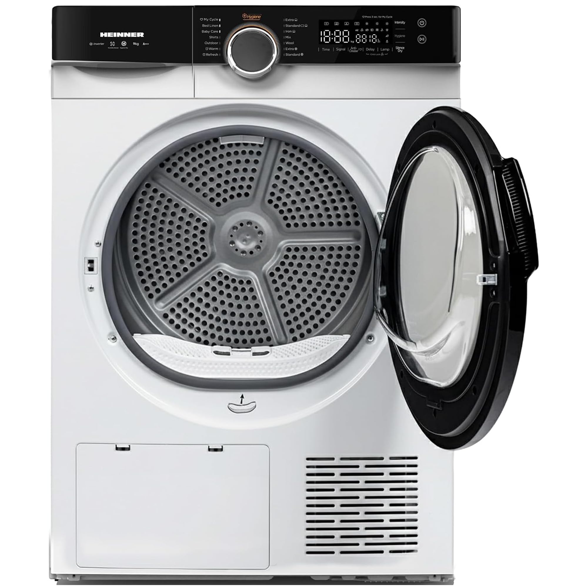 HHPD-M9K3A+++ Wärmepumpentrockner – 9 kg Fassungsvermögen, Energieklasse D, LED-Display, Sensor-Trocknung, 15 Programme, schonende Trocknung, Weißes Design, 5 Jahre Garantie