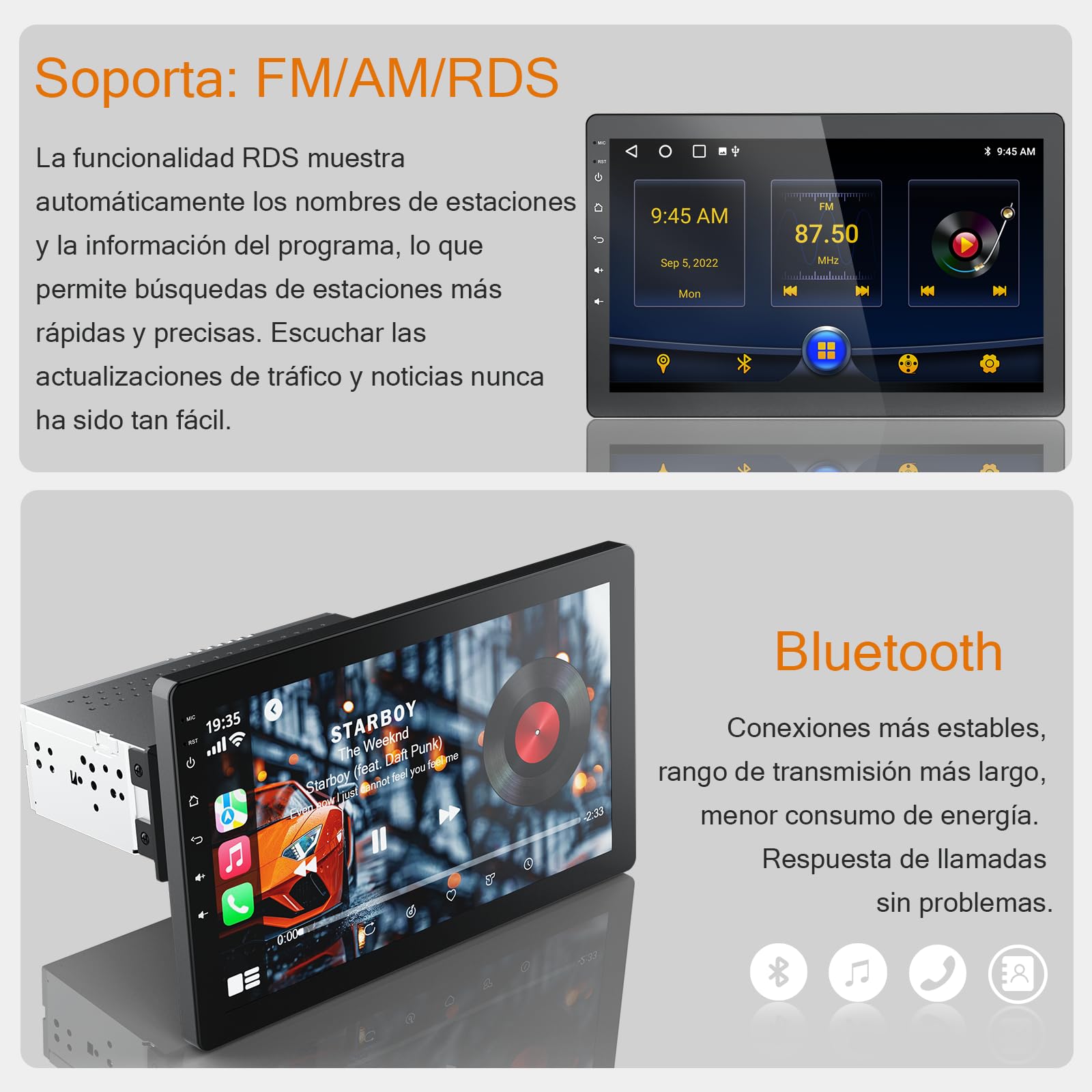 Haudio Giratoria 360° Radio de Coche Bluetooth 1-DIN con CarPlay Inalámbrico y Android Auto,Pantalla táctil IPS de 10 Pulgadas,Wi-Fi y Bluetooth 5.0,Mirror Link,RDS,Radio FM/Am