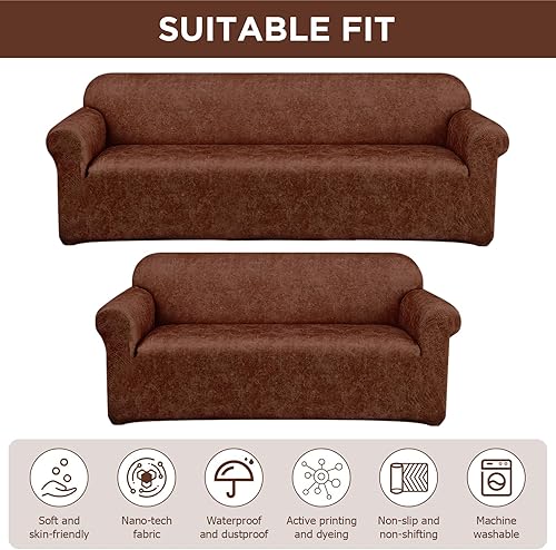 Miniatura 5 de Peryiter Juego de 2 fundas de sofá de dos plazas para sala de estar, protector de muebles para sofá, sillón, ajuste elástico, a prueba de arrugas