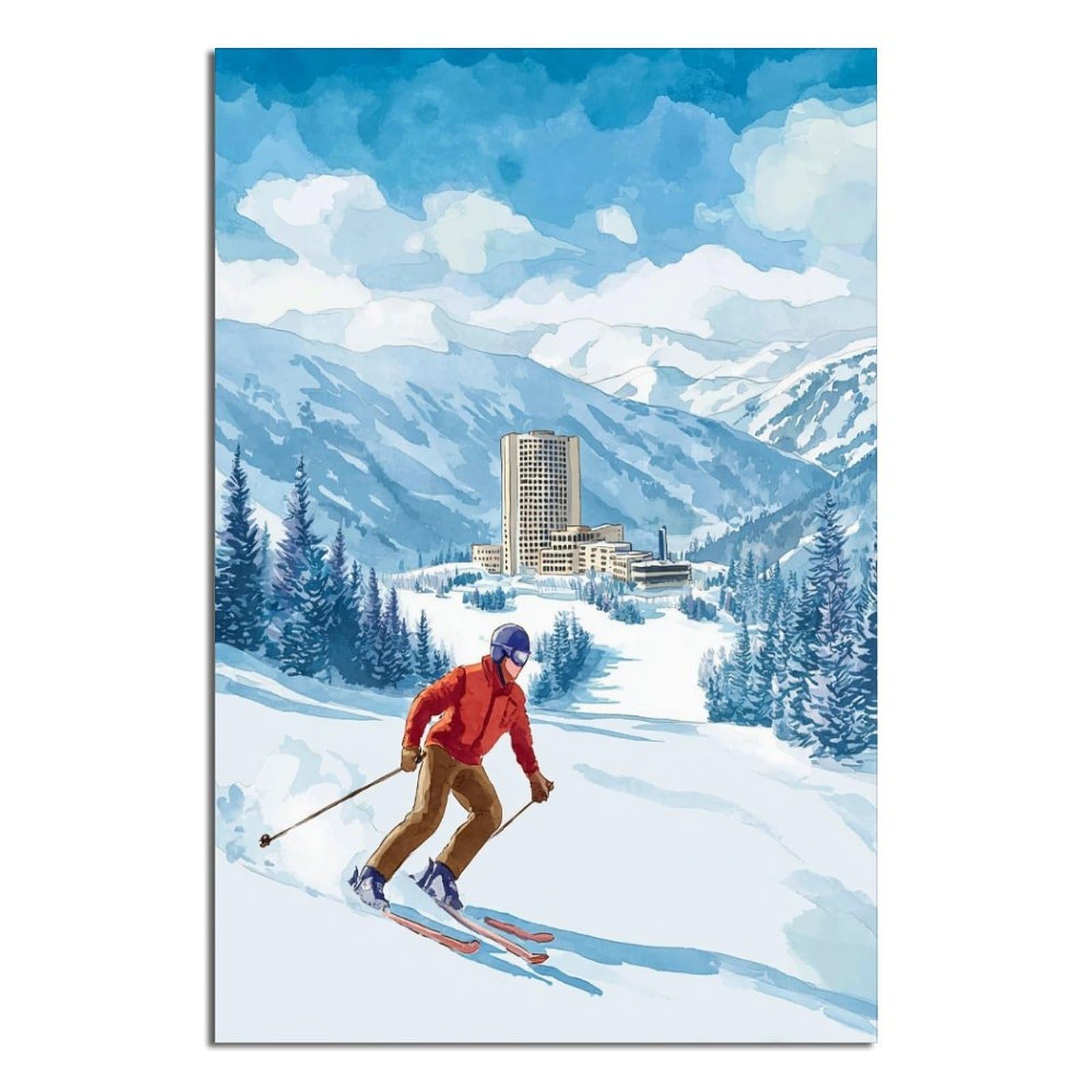 Sestriere Italy Ski Poster 20x30inch(50x75cm) Vintage Watercolor Canvas Art
