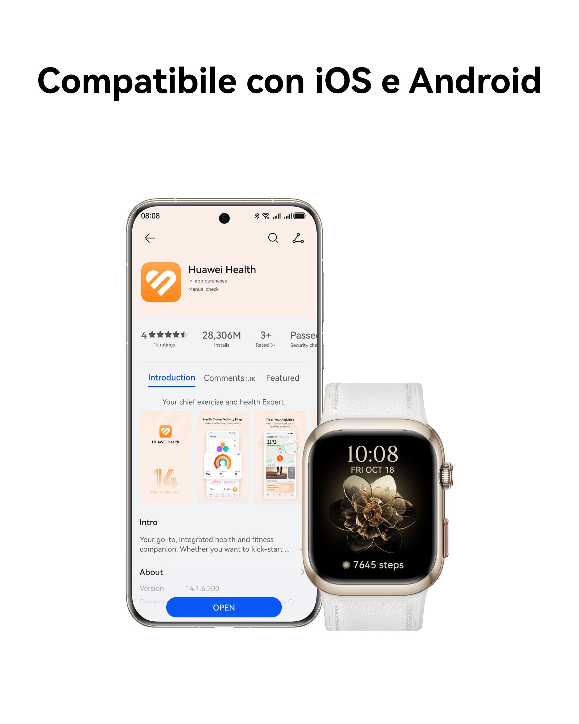 HUAWEI WATCH D2, smartwatch con monitoraggio pressione sanguigna, ECG a singola derivazione in grado di rilevare solo la fibrillazione atriale, stress, sonno, SpO2 e compatibile con iOS e Android