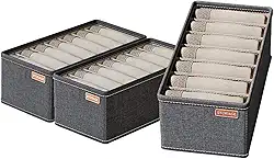 Organizador de Gaveta para Roupas 16x32x11cm - Caixa de Organização 7 Divisórias em Tecido Catiônico Cinza - Prático e Resistente