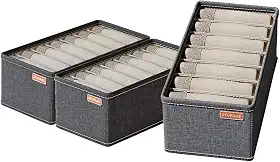 Organizador de Gaveta para Roupas 16x32x11cm - Caixa de Organização 7 Divisórias em Tecido Catiônico Cinza - Prático e Resistente