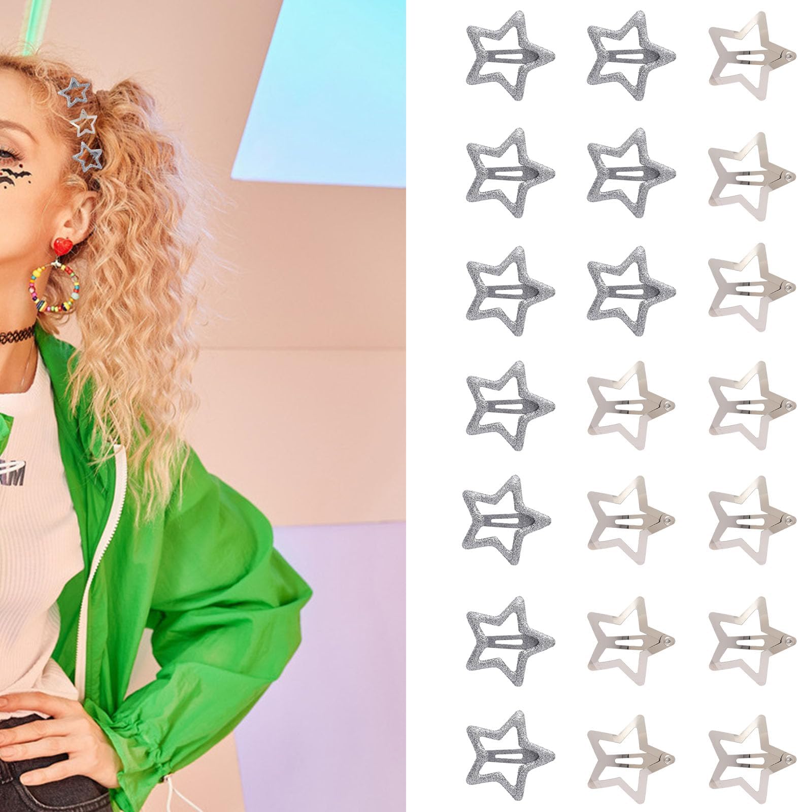 Star Hair Clips 2000s Y2K Snap Hair Barrettes Non Slip