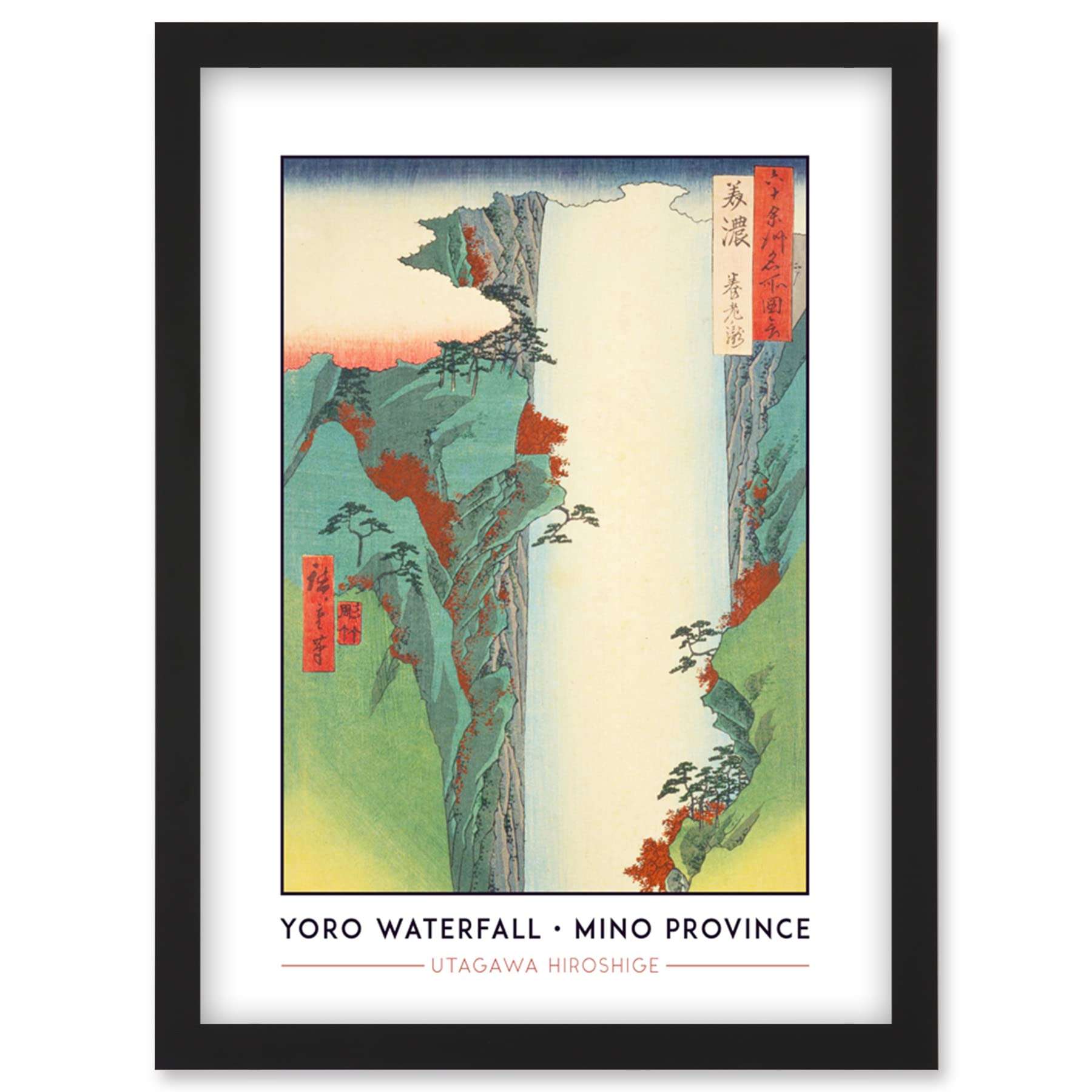 Wee Blue Coo Yoro Waterfall Mino Province Utagawa Hiroshige Japanese Woodblock Classic Collection Artwork Framed Wall Art Print A4