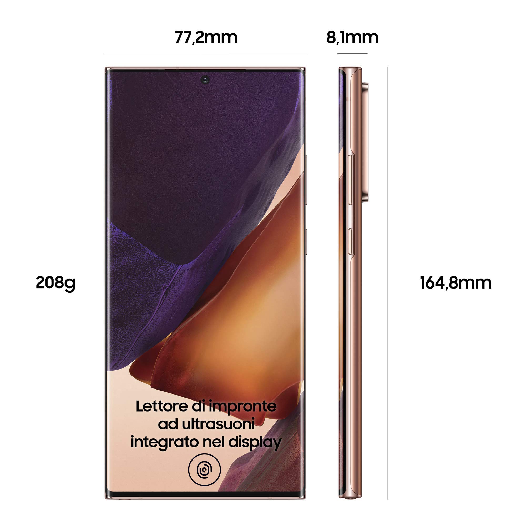 Samsung Galaxy Note20 Ultra 5G Smartphone, 6.9 pollici, 3 Fotocamere, 256Gb, Ram 12Gb, Sim+Esim, Mystic Bronze (Ricondizionato)