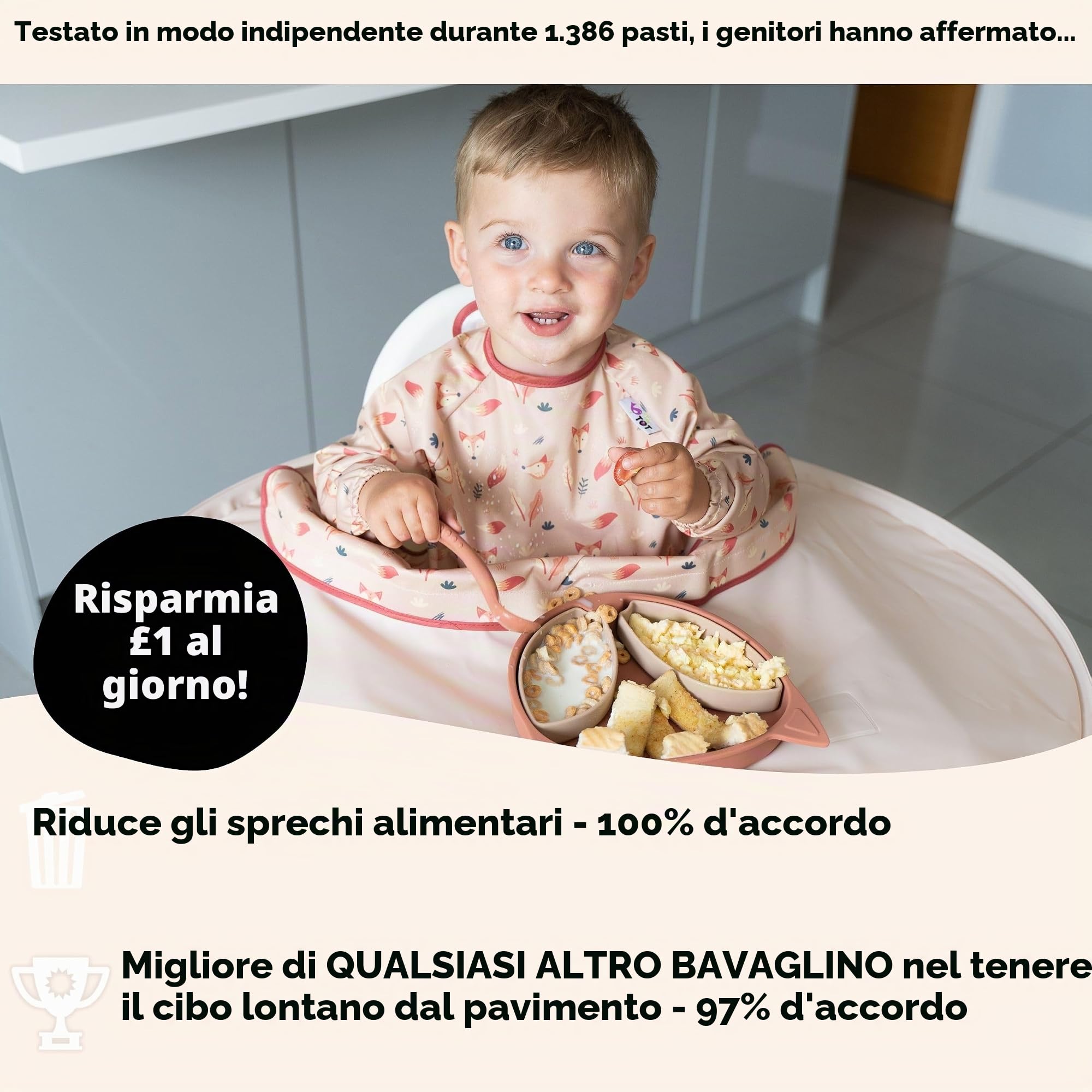 Tidy Tot Pacchetto Kit bavaglino e vassoio Vassoio + 3 bavaglino con maniche. Unisex. Taglia unica da 6 mesi a 2 anni. Essenziale per lo svezzamento.